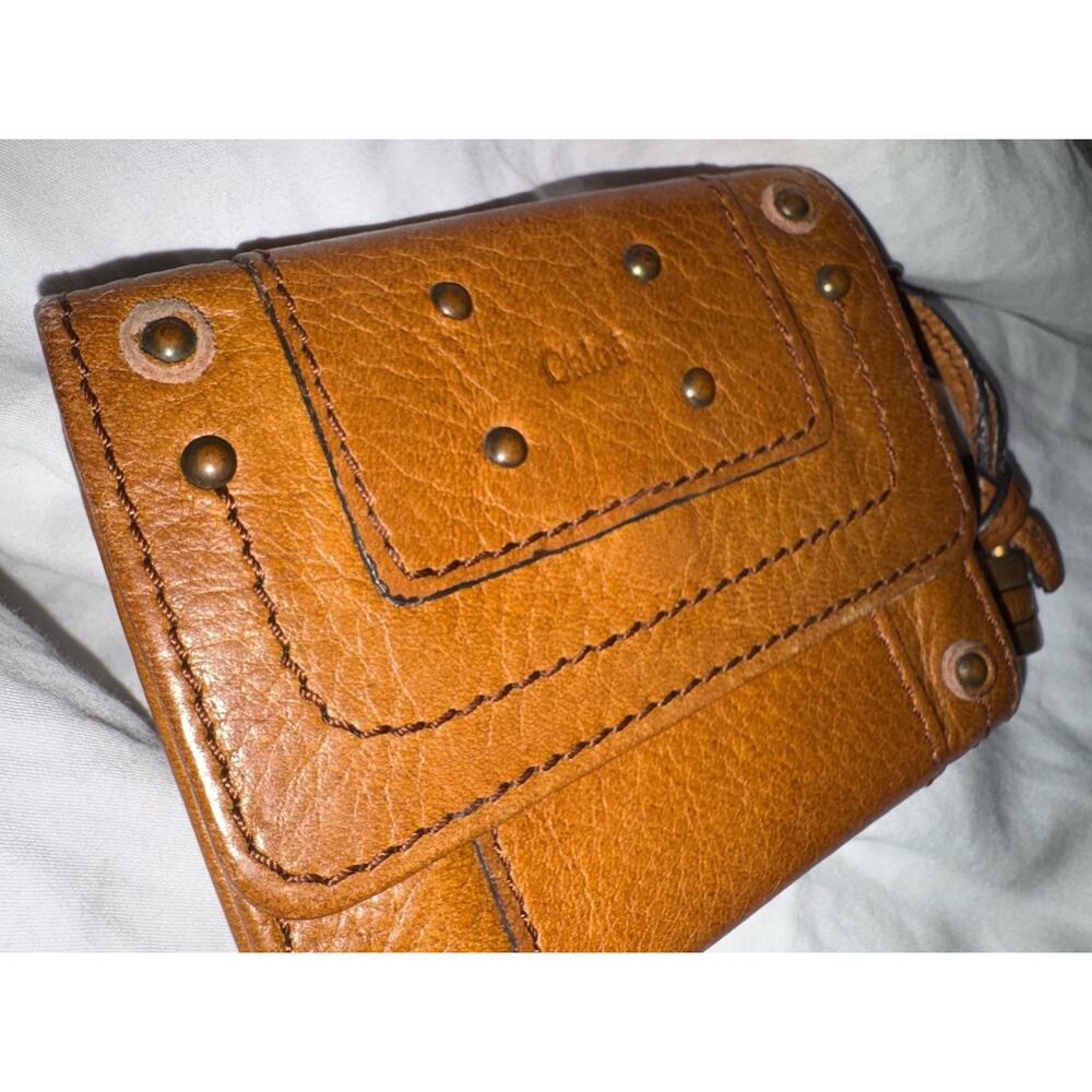 Chloe Paddington Wallet Brown Leather Studded Lock Coin Purse Vintage Italy